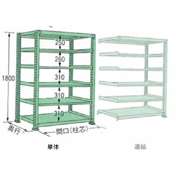 200kg/段 幅 W1190×奥行 D300×高さ H1800 グリーン 単体 6段 ME1812S06T ボルトレス 中量棚 扶桑金属工業