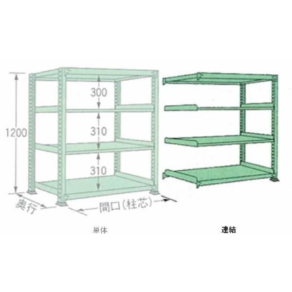 200kg/段 幅 W1490×奥行 D450×高さ H1200 グリーン 連結 4段 ME1215M04R ボルトレス 中量棚 扶桑金属工業