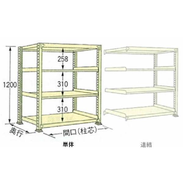 500kg/段 幅 W900×奥行 D600×高さ H1200 アイボリー 単体 4段 WM1209L04T ボルトレス 中量棚 扶桑金属工業