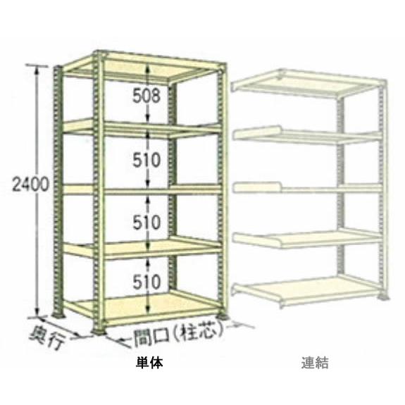500kg/段 幅 W1800×奥行 D600×高さ H2400 アイボリー 単体 5段 WM2418L05T ボルトレス 中量棚 扶桑金属工業