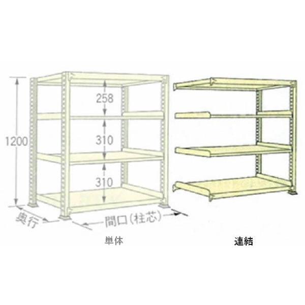 500kg/段 幅 W1200×奥行 D600×高さ H1200 アイボリー 連結 4段 WM1212L04R ボルトレス 中量棚 扶桑金属工業