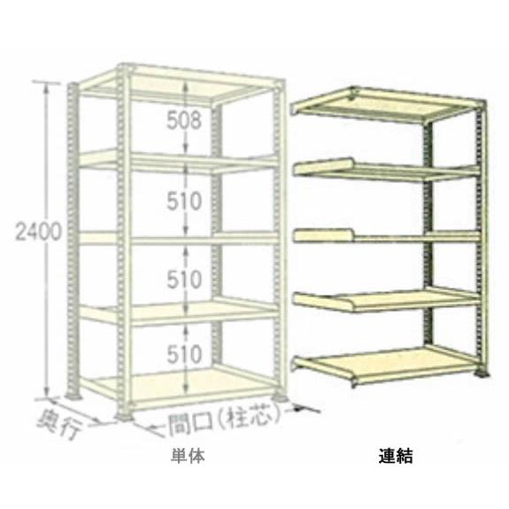 500kg/段 幅 W1800×奥行 D600×高さ H2400 アイボリー 連結 5段 WM2418L05R ボルトレス 中量棚 扶桑金属工業