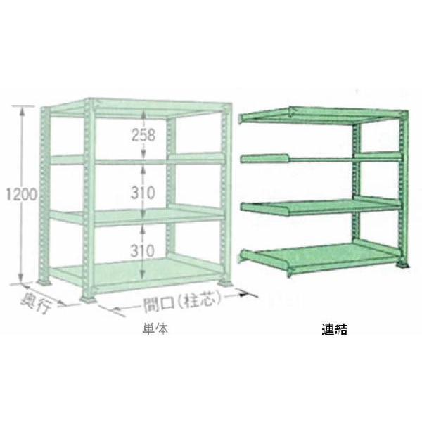 500kg/段 幅 W1200×奥行 D600×高さ H1200 グリーン 連結 4段 MM1212L04R ボルトレス 中量棚 扶桑金属工業
