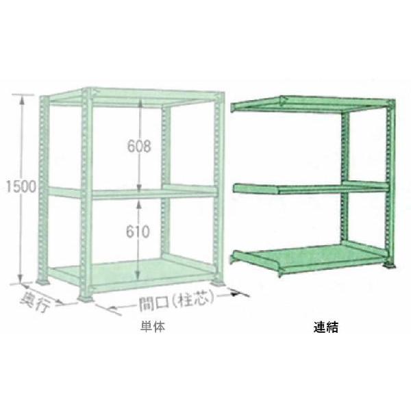 500kg/段 幅 W1500×奥行 D600×高さ H1500 グリーン 連結 3段 MM1515L03R ボルトレス 中量棚 扶桑金属工業