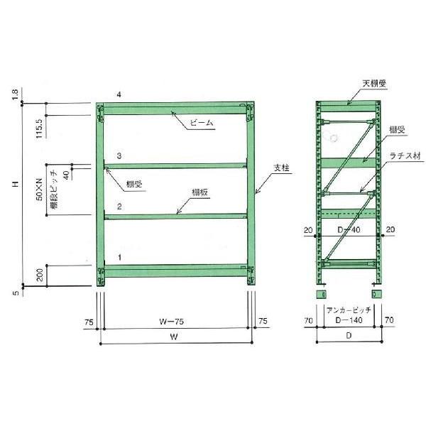 1000kg/段 W1500×D790×H1800×天地5段 MR1815J05T 単体 重量ラック 扶桑金属工業_1