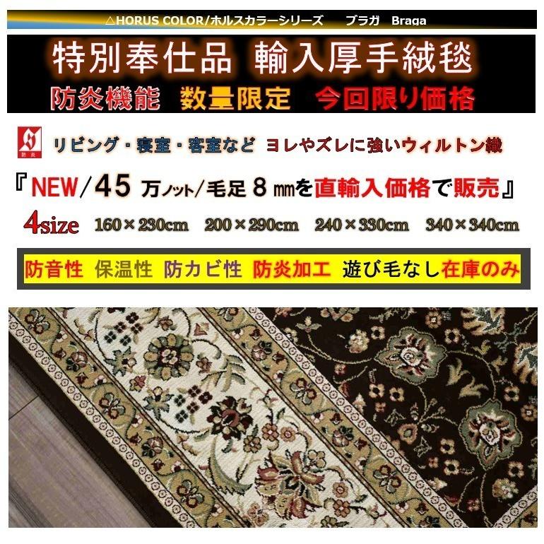 ＜一部予約＞ 絨毯 じゅうたん 3畳 4畳 四畳 ラグ おしゃれ 厚手 カーペット 防炎 ウィルトン織 防音 当社在庫 (限定品ブラガ200×290) 約4畳 ２００×２９０cm｜tairyo｜06