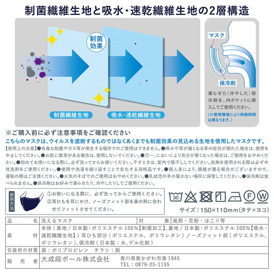 マスク ネイビー 保冷剤 付き M 2枚 布マスク 洗える 制菌 秋冬 大きい
