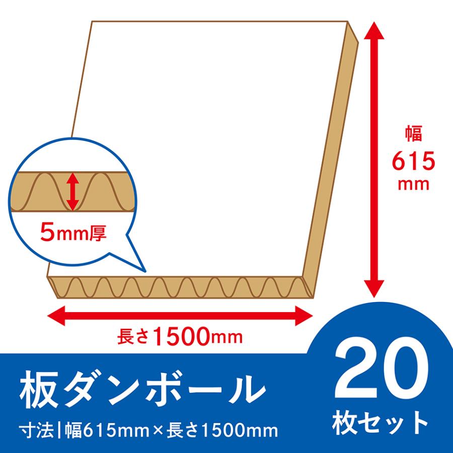 板ダンボール 20枚セット 5mm厚 615x1500 白 段ボール シート ホワイト