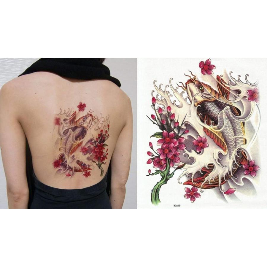 Tattoo 特大 タトゥーシール 錦鯉 梅の花 24cmx22cm 刺青 入れ墨 Saovicente Org Br