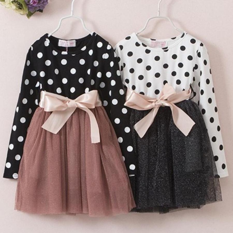 子供服 長袖ワンピース キッズ 水玉 チュール ラメ ドット ピンク