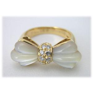 K18 白蝶貝 ダイヤモンドリング リボンモチーフデザイン : TAIYODO