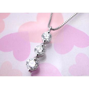 プラチナ Pt スリーストーンダイヤモンドネックレス 1.00CT トリロジー  