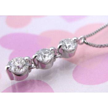 プラチナ Pt スリーストーンダイヤモンドネックレス 1.00CT トリロジー 