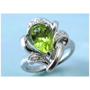 プラチナ ペリドット ダイヤモンドリング P,2.19ct（ペア