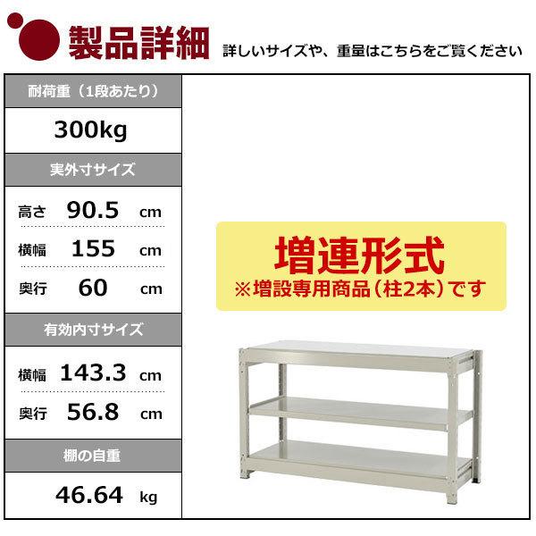 スチールラック スチール棚 業務用 収納 ボルトレス 中量棚 幅150 奥行60 高さ90 3段 300kg/段 増連 YSシリーズの画像