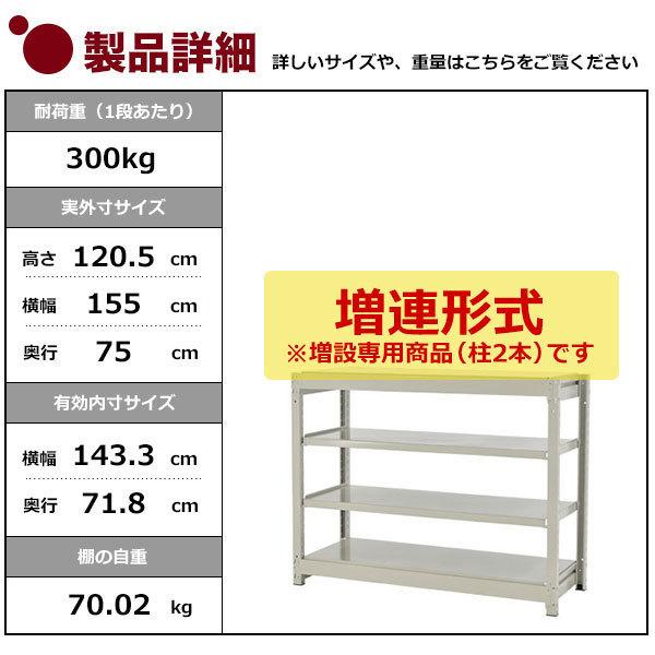 スチールラック スチール棚 業務用 収納 ボルトレス 中量棚 幅150 奥行70 高さ120 4段 300kg/段 増連 YSシリーズ_1