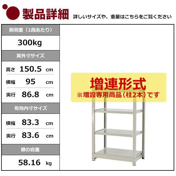 スチールラック スチール棚 業務用 収納 ボルトレス 中量棚 幅90 奥行90 高さ150 4段 300kg/段 増連 YSシリーズ_1