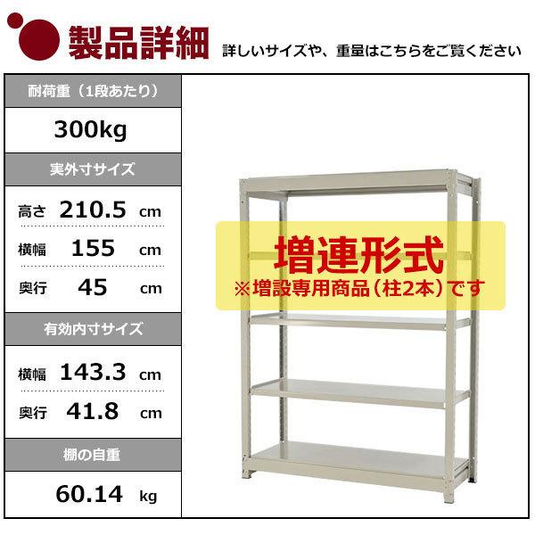 スチールラック スチール棚 業務用 収納 ボルトレス 中量棚 幅150 奥行45 高さ210 5段 300kg/段 増連 YSシリーズ