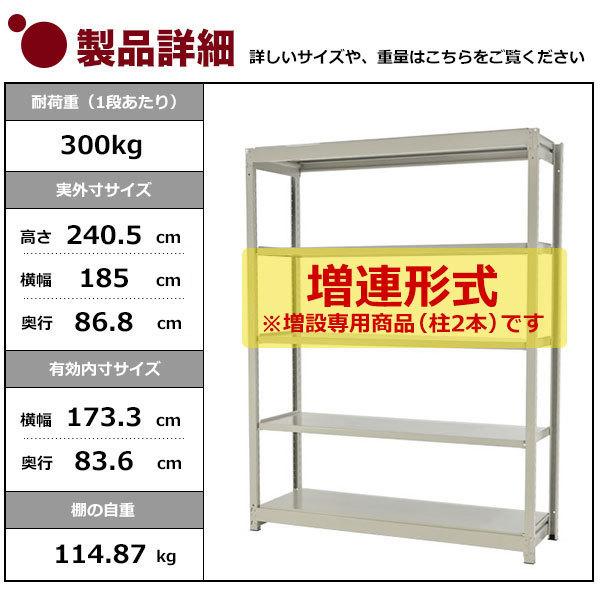 スチールラック スチール棚 業務用 収納 ボルトレス 中量棚 幅180 奥行90 高さ240 5段 300kg/段 増連 YSシリーズ_1