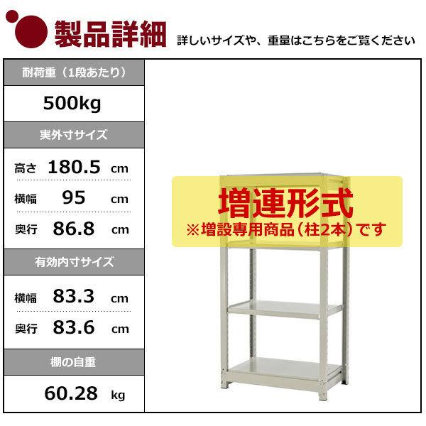 スチールラック スチール棚 業務用 収納 ボルトレス 中量棚 幅90 奥行90 高さ180 4段 500kg/段 増連 YSシリーズの画像