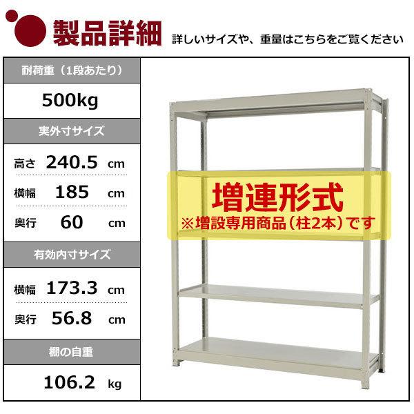 スチールラック スチール棚 業務用 収納 ボルトレス 中量棚 幅180 奥行60 高さ240 5段 500kg/段 増連 YSシリーズ_1