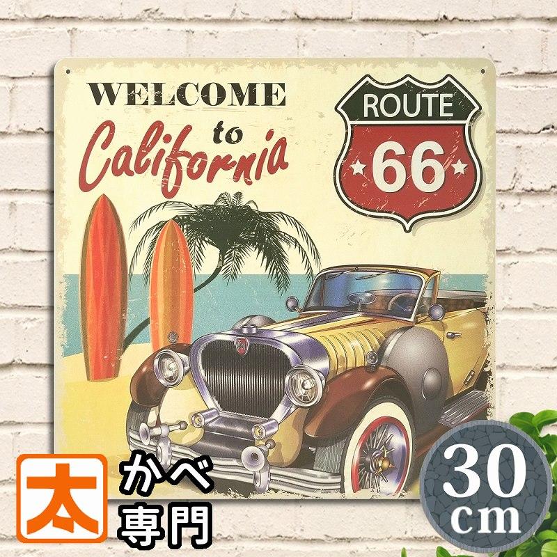 ブリキ看板 車 ルート66 カリフォルニアスタイル 海 アートパネル 南国
