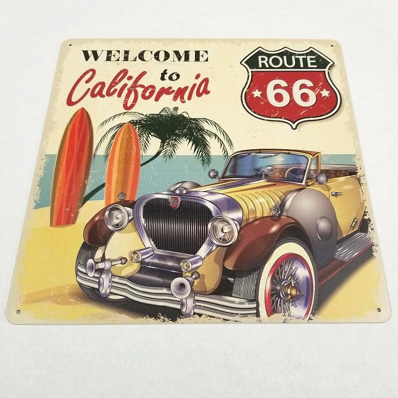 ブリキ看板 車 ルート66 カリフォルニアスタイル 海 アートパネル 南国