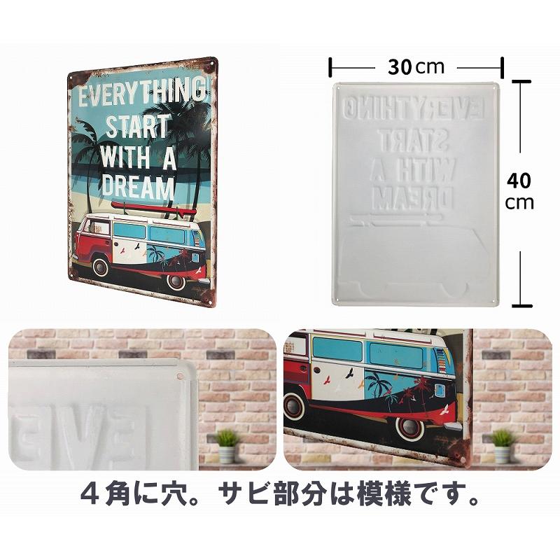 ポイント10倍○ アメリカン雑貨 安い ブリキ看板 車 ワーゲンバス 海