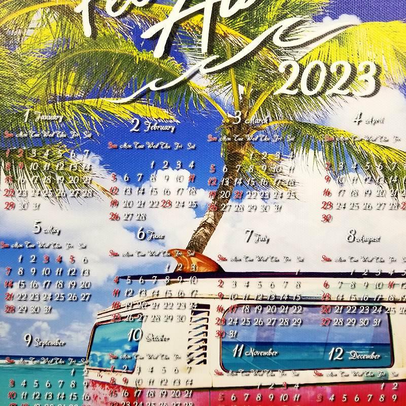 ハワイアン 海 カレンダー 27 ワーゲンバス ヤシの木 2023年 キャンバスアートパネル ポスター 絵 インテリア雑貨 壁掛け ハワイアン雑貨  年間一枚 おしゃれ