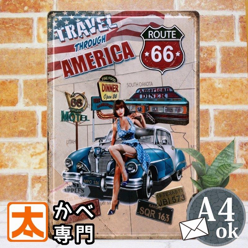 アートパネル 太陽雑貨renブリキ看板e ルート66 アメ車 アメリカンダイナー Ta ポスター