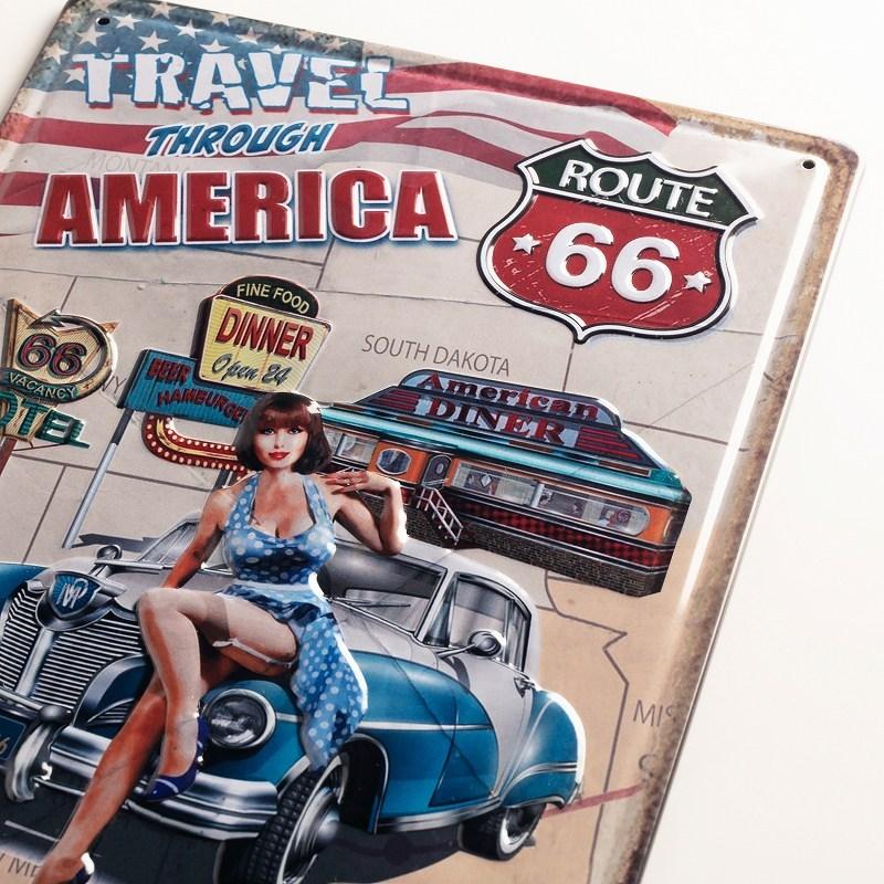 アートパネル 太陽雑貨renブリキ看板e ルート66 アメ車 アメリカンダイナー Ta ポスター 絵 壁掛け 金属アートパネル イラスト 絵画 オーナメント アメリカン雑貨 プレート モダン 半額