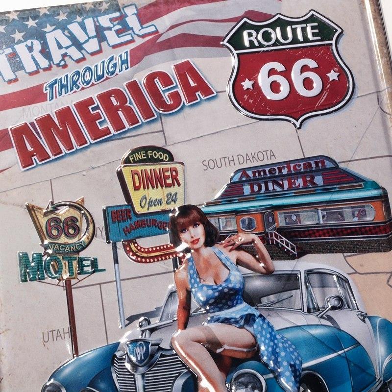 アートパネル 太陽雑貨renブリキ看板e ルート66 アメ車 アメリカンダイナー Ta ポスター 絵 壁掛け 金属アートパネル イラスト 絵画 オーナメント アメリカン雑貨 プレート モダン 半額