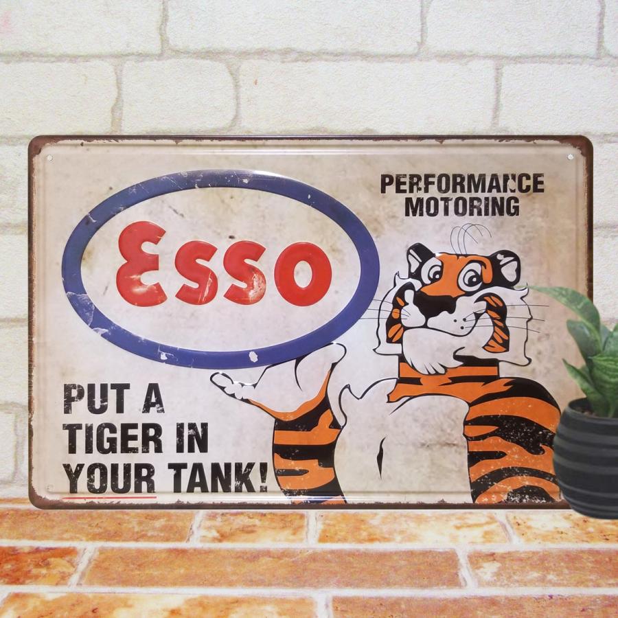 アメリカン雑貨 ブリキ看板 ガレージ E Esso エッソタイガー ガソリンスタンド ガスポンプ ポスター トラ虎 動物 プレート ヴィンテージ風 E Esso アートパネル 太陽雑貨ren 通販 Yahoo ショッピング