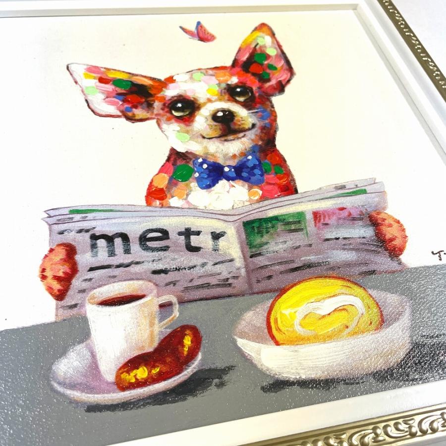 絵画 インテリア モダン 犬 動物 アートパネル モダン ポスターカフェ風 オイルペイント コーヒー パン ロールケーキ 朝食 油絵 おしゃれ かわいい 額付き 肉筆｜taiyozakka｜14