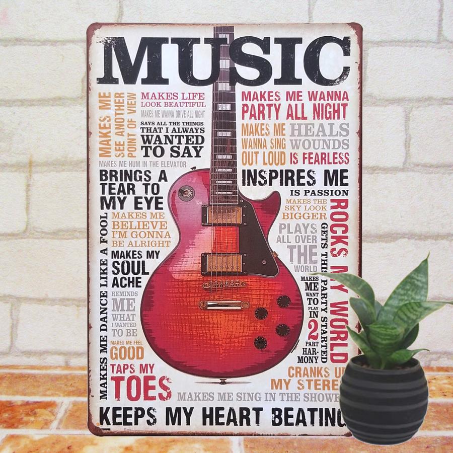 ブリキ看板 アンティーク ギター mu 音楽 ポスター インテリア アート