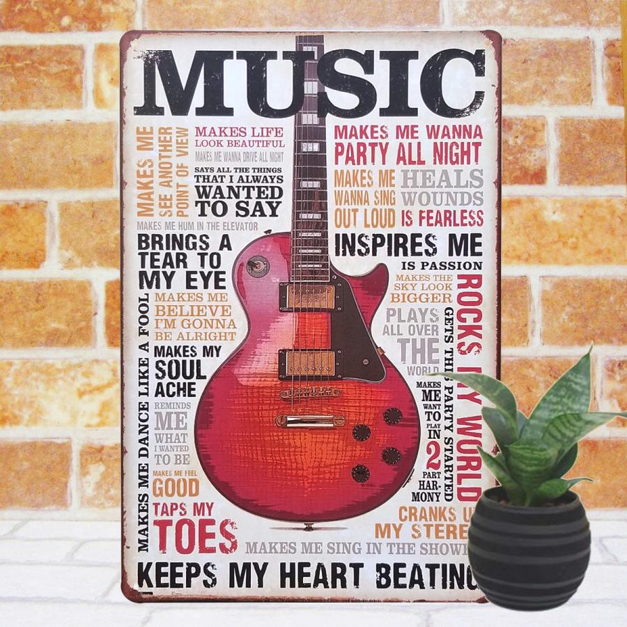 ブリキ看板 アンティーク ギター mu 音楽 ポスター インテリア アート
