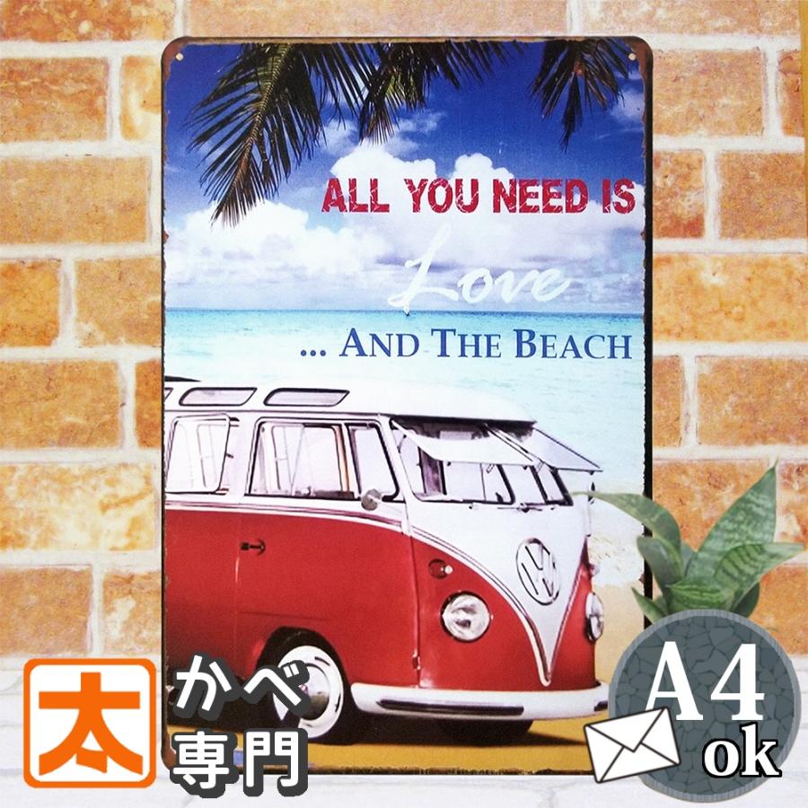 ブリキ看板 k ワーゲンバス 赤 lo 海 ポスター 絵 壁掛け インテリア