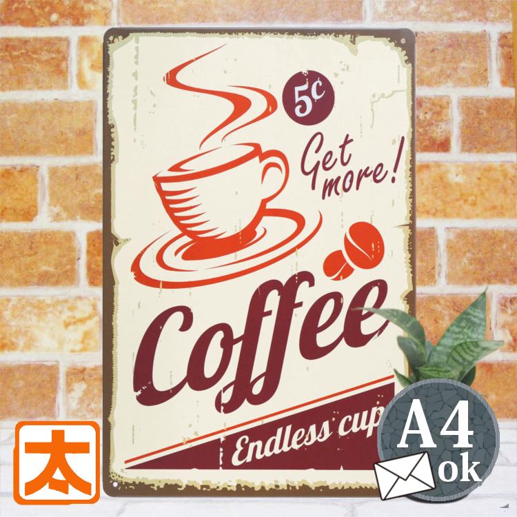 ブリキ看板 コーヒー 5c カフェ ポスター 絵 インテリア雑貨 壁掛け cafe coffee 喫茶店 純喫茶 おしゃれ レトロ風 アメリカ雑貨｜taiyozakka