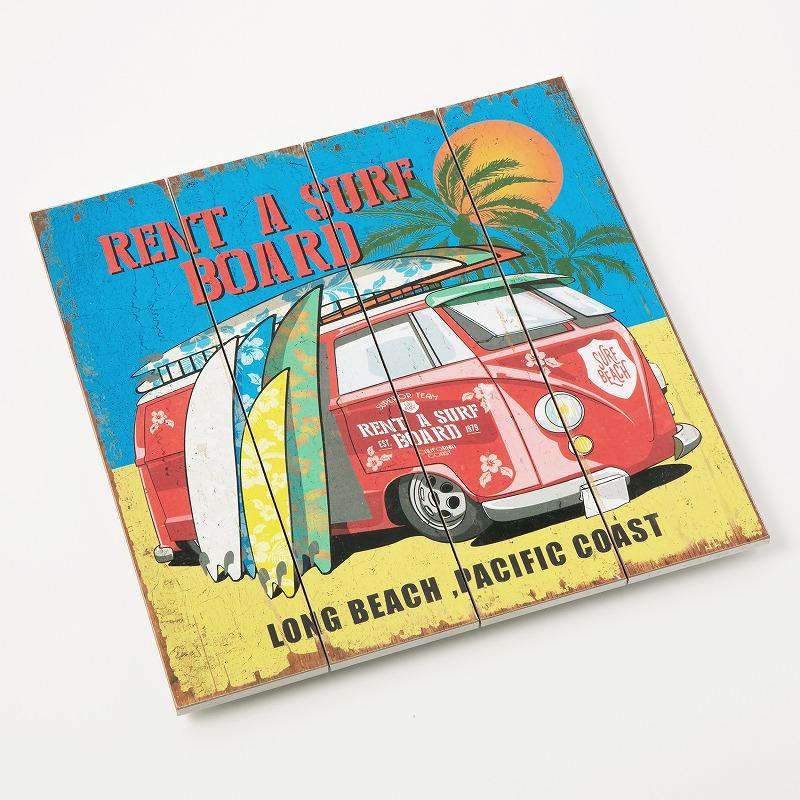 アメリカン レトロ アートパネル 海 木製看板 40 ワーゲンバス