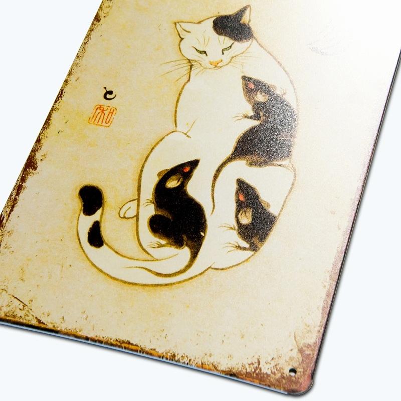 けい様　お取り置き中　自作絵画　黄色いソファ　猫とネズミの絵　買い物帰り ブリキ看板 猫 ネコ ネズミ 和風 ポスター 絵 壁掛けアートパネル 和柄