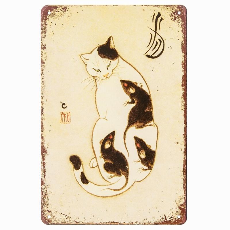 デザイン看板A4】猫 鯉の入れ墨★和柄アートパネル和モダン絵グッズ雑貨ブリキ看板 デザイン看板A4】猫 鯉の入れ墨☆和柄アートパネル和モダン絵