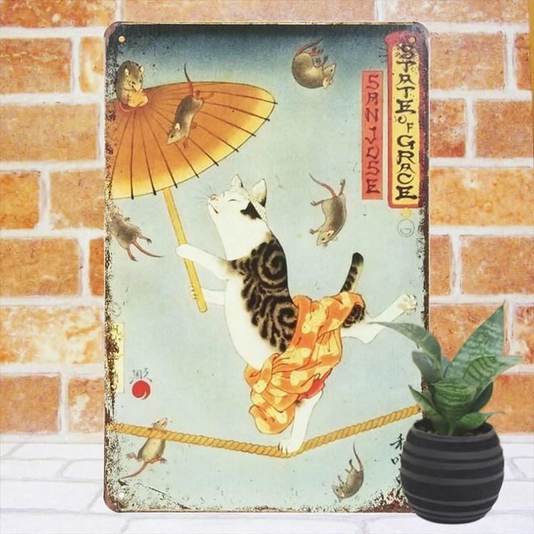 猫グッズ 雑貨 ブリキ看板s 傘回しのネコ 綱渡り インテリア ポスター アートパネル ねこ 和風 音楽 曲芸師 ネズミ 絵画 イラスト おしゃれ S Cat Umb アートパネル 太陽雑貨ren 通販 Yahoo ショッピング