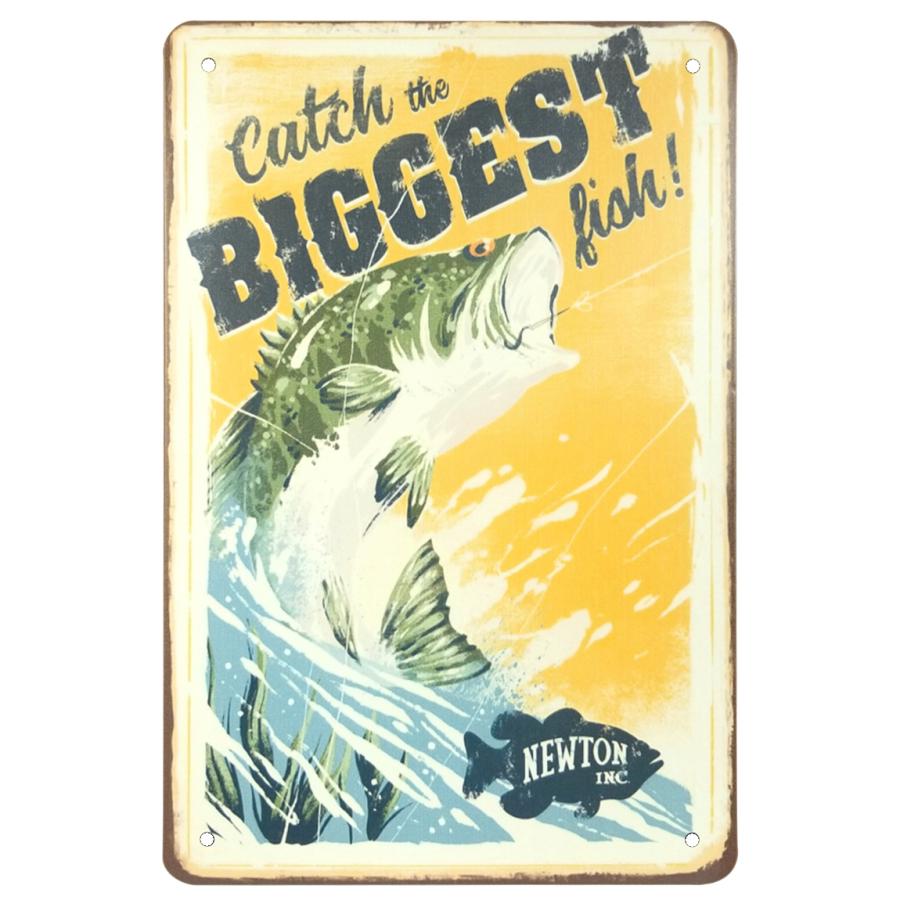 ブリキ看板s バス釣り b ポスター アートパネル 絵画 インテリア 海