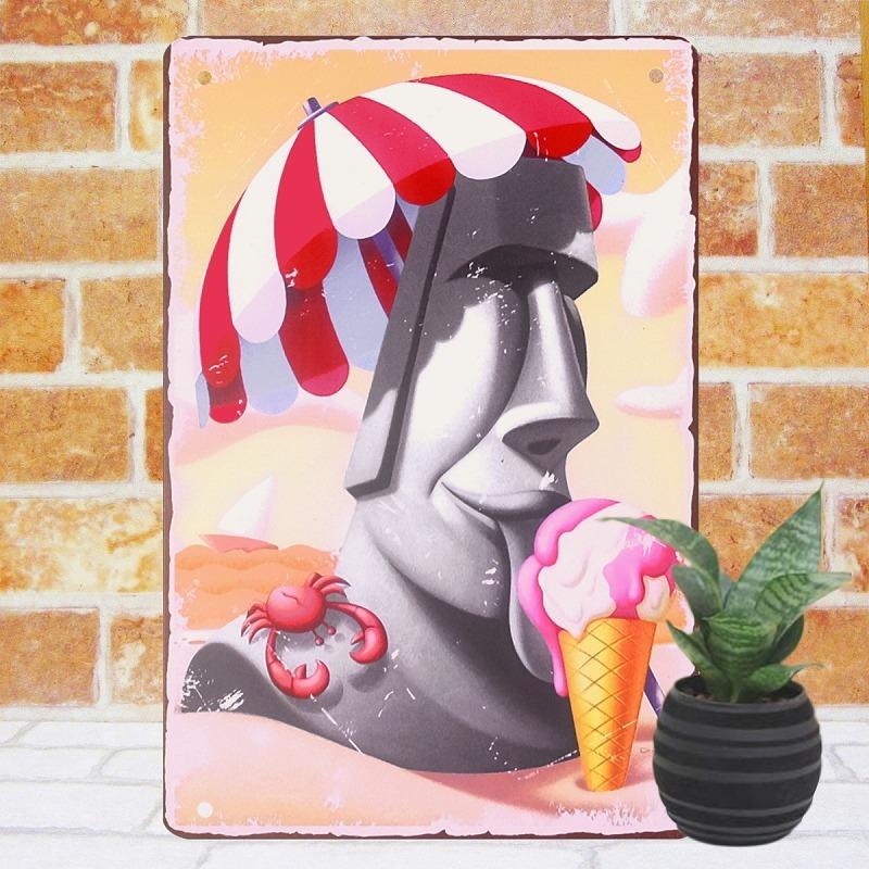 ブリキ看板s モアイ像 アイスクリーム 砂漠 ユニーク ポスター 金属アートパネル イラスト 絵画 ジェラート ソフトクリーム 壁掛け アメリカン雑貨 おしゃれ S Ice Mo アートパネル 太陽雑貨ren 通販 Yahoo ショッピング