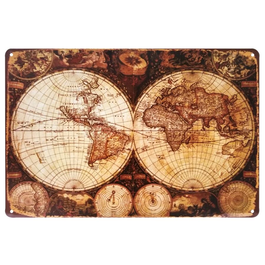ブリキ看板 世界地図 1 アンティーク風ポスター 絵 壁掛け 金属アートパネル 古地図 航海図 地球儀 壁掛け アメリカン雑貨 プレート モダン セピア色 Sekai1 アートパネル 太陽雑貨ren 通販 Yahoo ショッピング