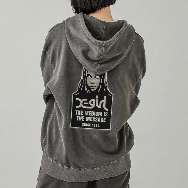 X-girl パーカー レディース エックスガール フルジップ MESSAGE