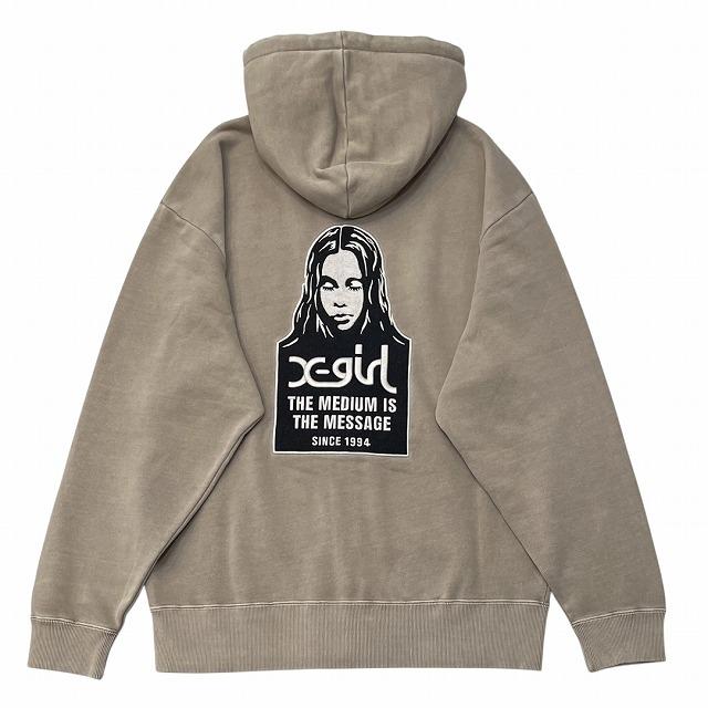 x-girl グレー ジップアップ フーディー Mサイズ 新品未使用 X-girl パーカー レディース エックスガール フルジップ MESSAGE