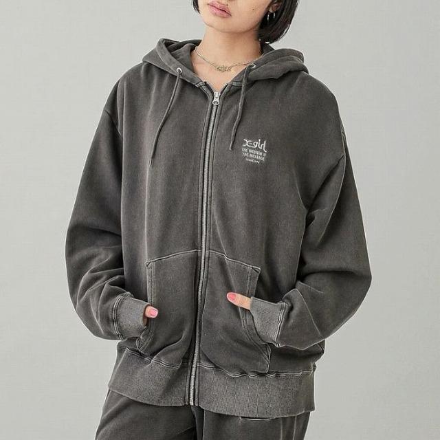 x-girl グレー ジップパーカー X-girl エックスガール パーカー ジップアップ レディース ロゴ