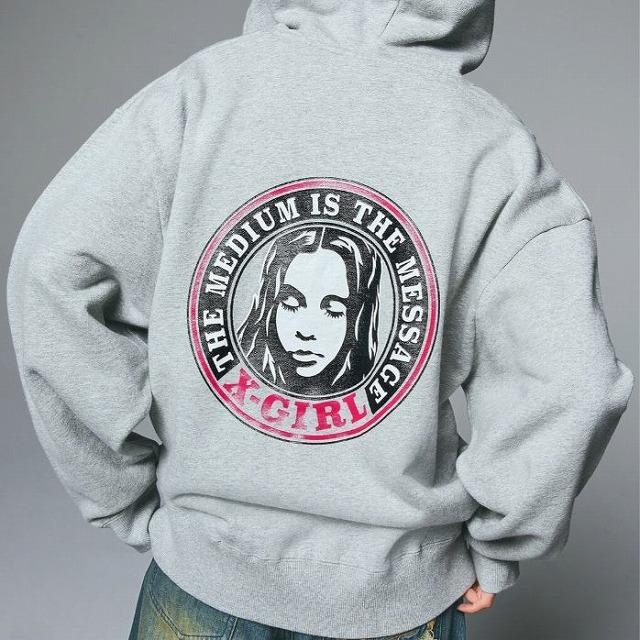 X-girl パーカー レディース エックスガール CIRCLE LOGO AND FACE ZIP