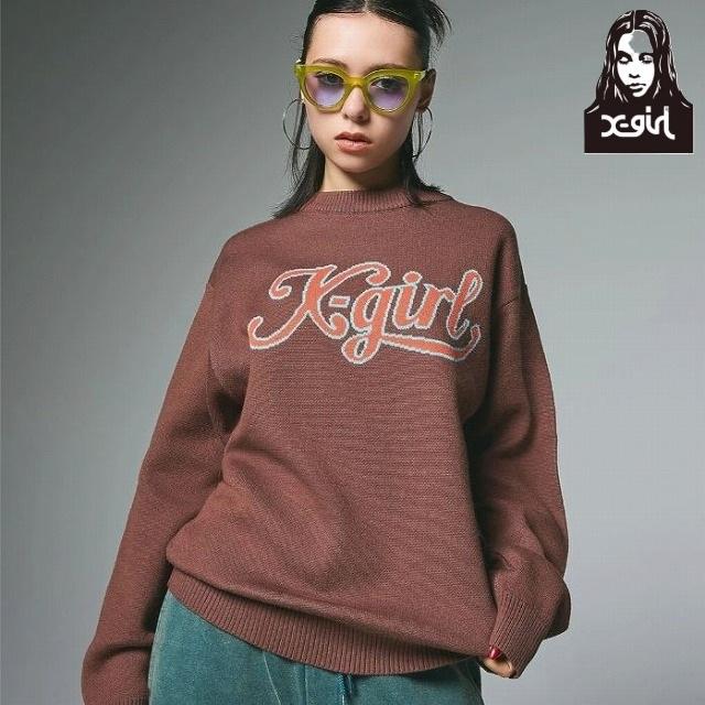 30%OFFセール X-girl エックスガール ニット セーター レディース LETTERING LOGO JACQUARD KNIT TOP ロゴジャガードニットトップ 105253015001 正規取扱店 SALE | X-girl